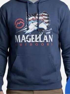 Magellan Outdoors Men's Size Large Stripe Fin Hoodie Sweatshirt Dark Blue NWT